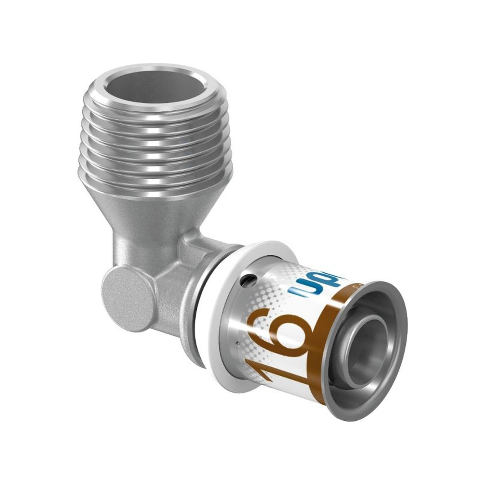 Uponor Winkelnippel S-Press PLUS 16mm DN15 1/2 AG Pressmuffe Messing verzinnt DVGW 1070532