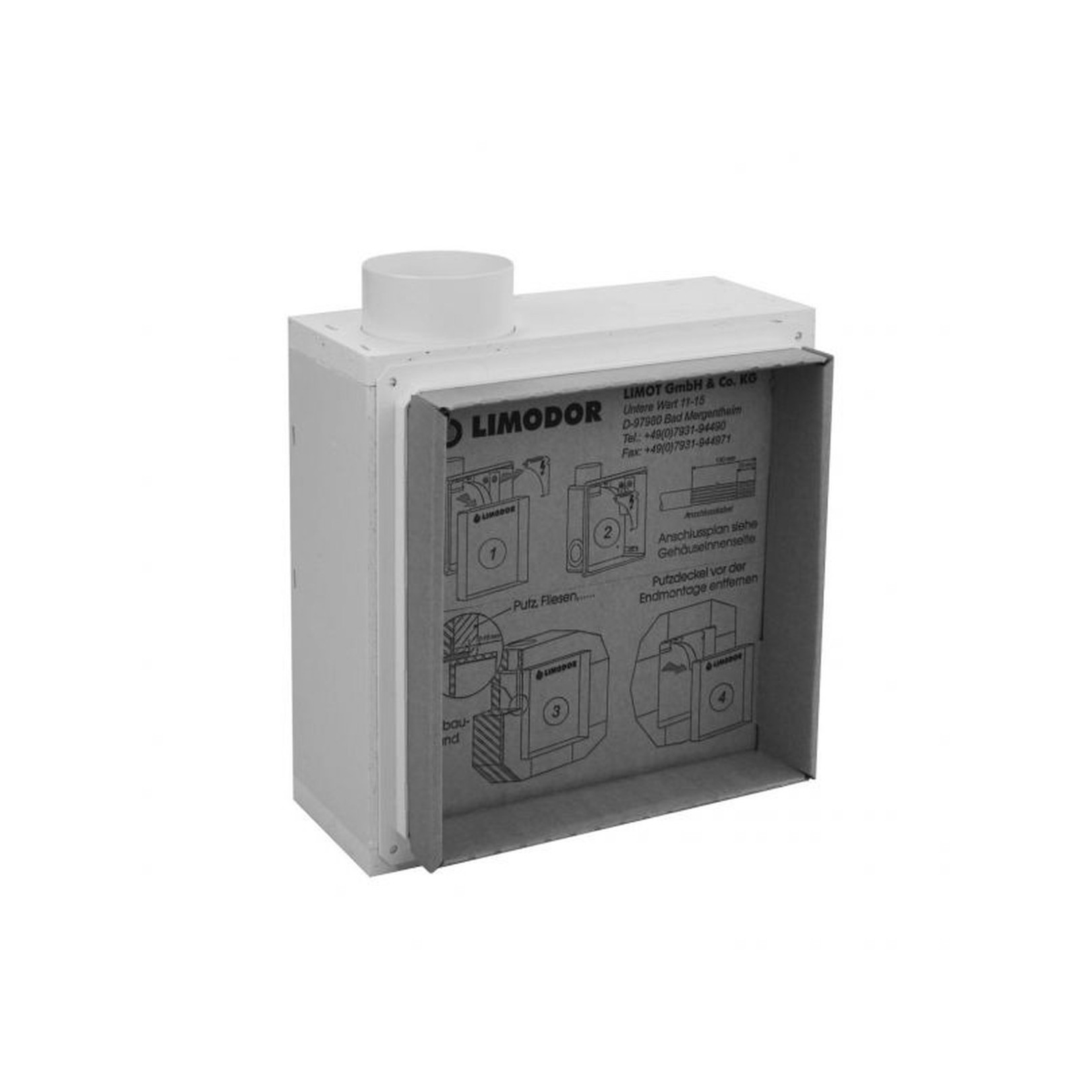 LIMODOR Unterputzkasten compact BR Ausblasstutzen DN80 seitlich Brandschutz K30 Rückschlagklappe 81000