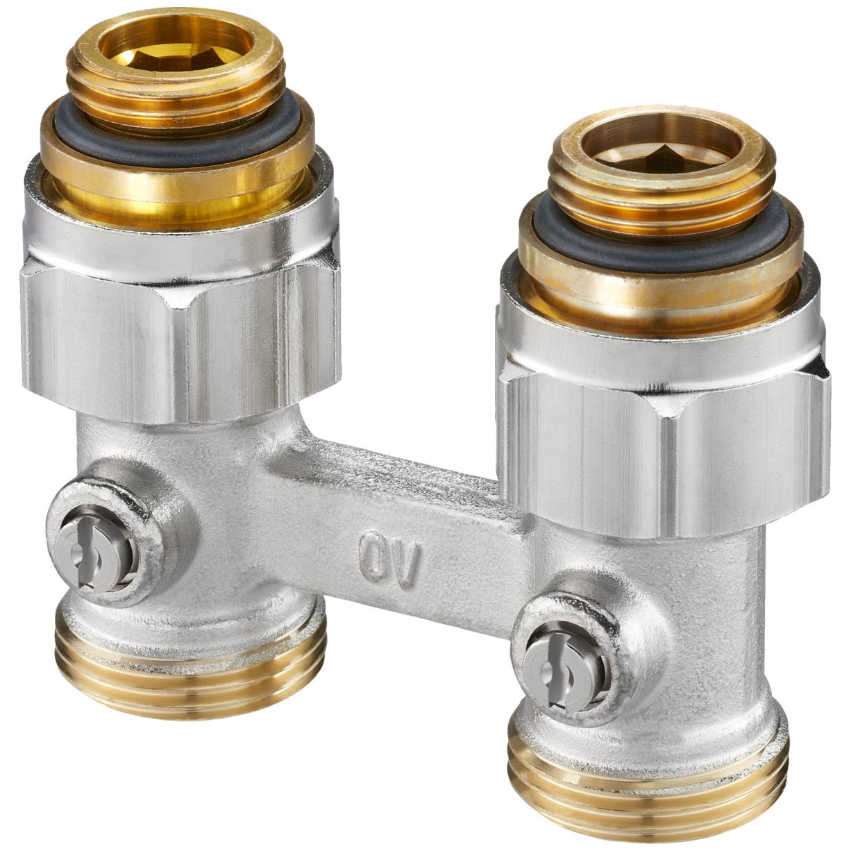 Oventrop Absperrverschraubung ZB Multiflex F 1/2 AGx3/4 AG Messing vernickelt selbstdichtend 1015883