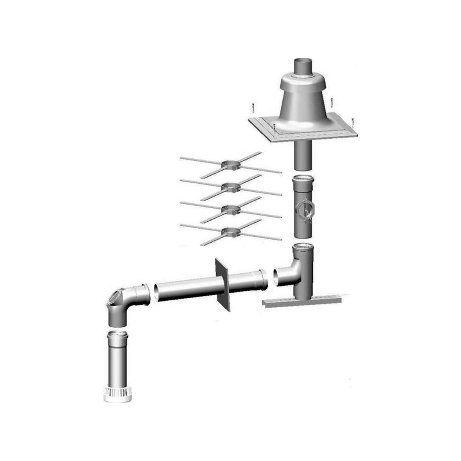 Wolf Anschluss-Set B23 Abgasleitung DN60 Schachteinbau Edelstahl Zuluftgitter Revisionsbogen 2651901