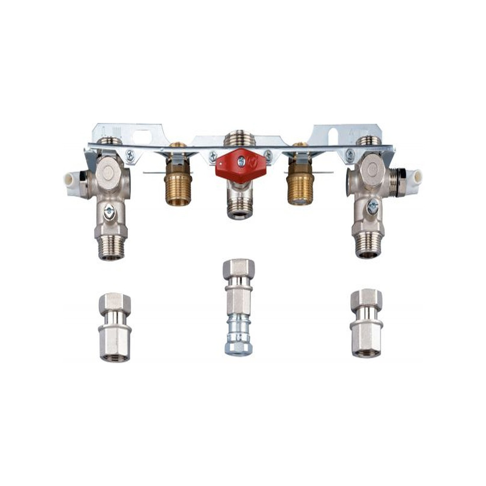 Bosch Montageanschlussplatte Aufputz Nr. 993 Speicheranschluss Wartungshähne R 3/4 Gashahn TAE R 1/2 Rückflussverhinderer 7719002374