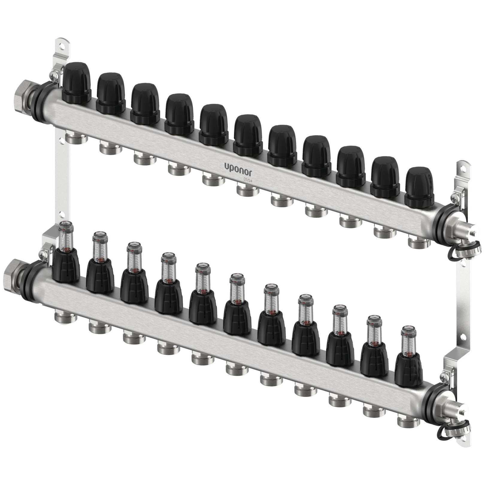 Uponor Fussbodenheizung Verteiler Vario S FM 11xG3/4 Euro G1 Edelstahl integrierte Ventile 1140842