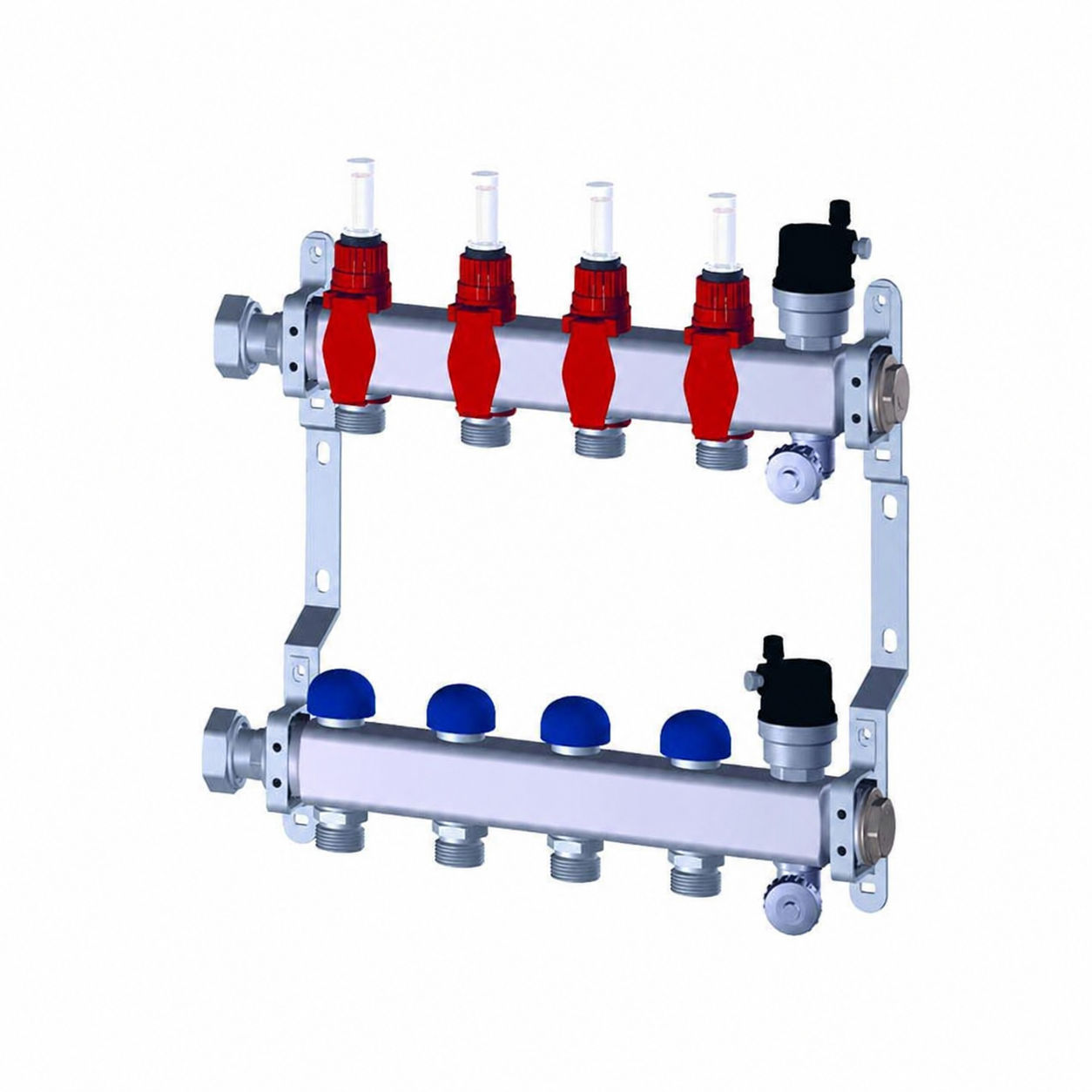 Purmo Heizkreisverteiler Premium line 4 Kreise Edelstahl Durchflussmengenmesser FBWMSST0440142P