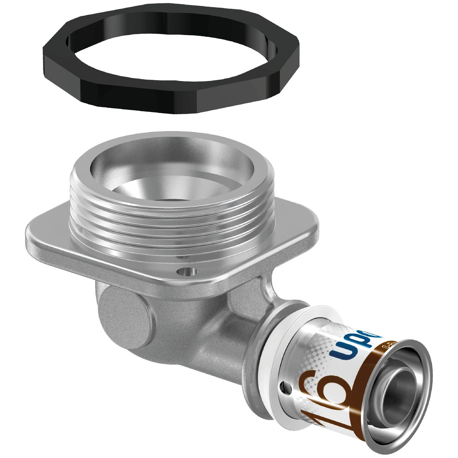 Uponor S-Press PLUS Anschlusswinkel flach 16mm DN15 1/2 Zoll IG PPSU Messing verzinnt 1070657