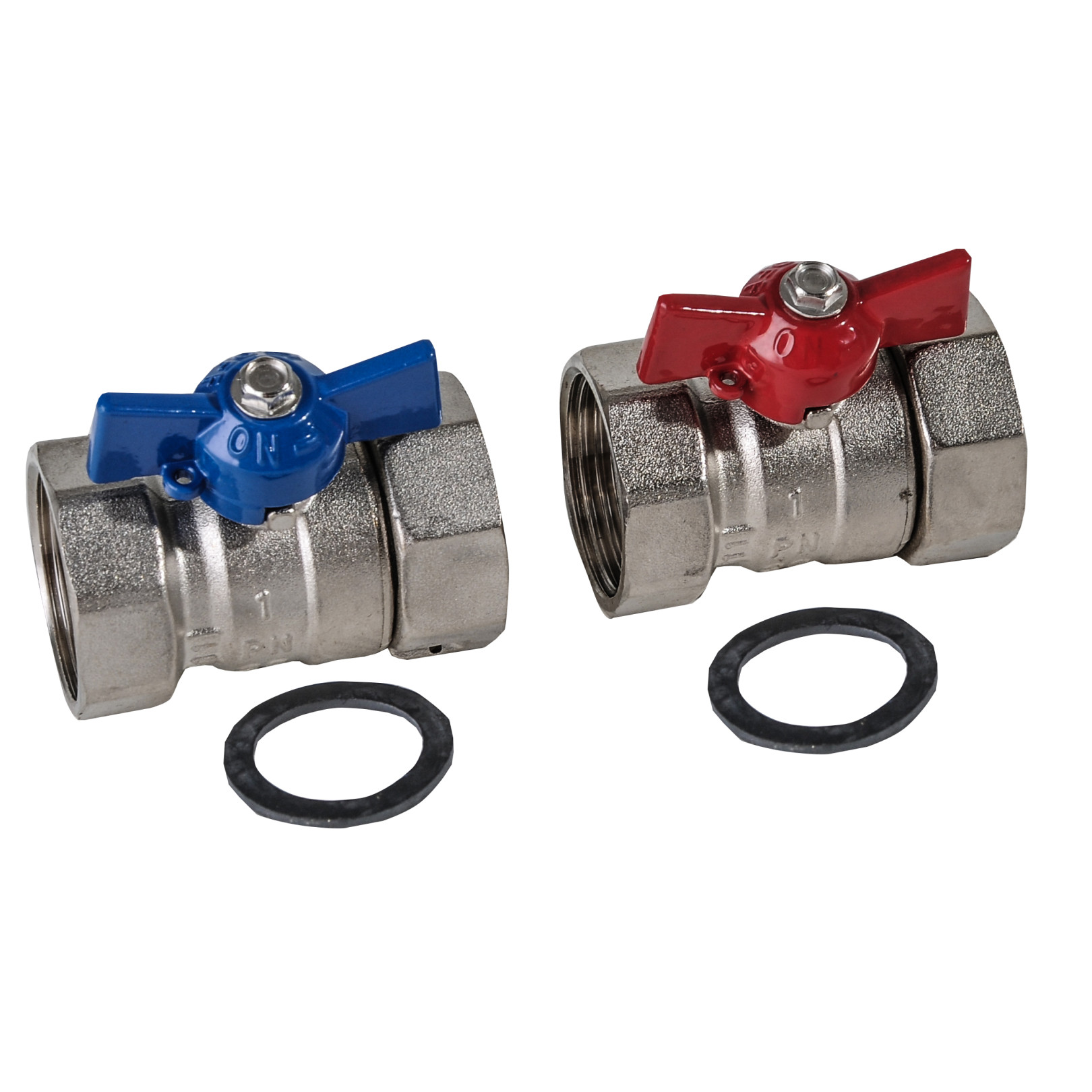 Heizkreisverteiler Anschluß-Set 1" IG Kugelhahn 1 x blau 1 x rot