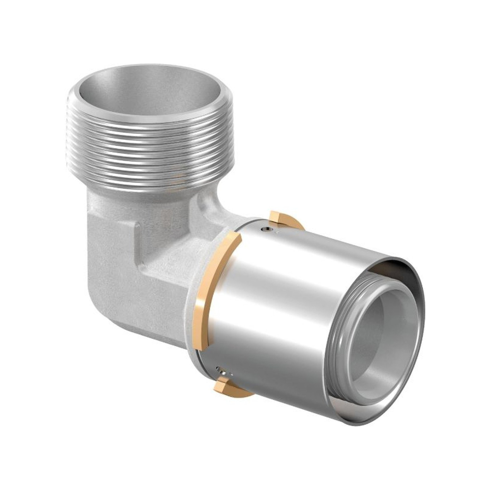 Uponor S-Press Winkelnippel 40mm DN32 1 1/4 Zoll AG Edelstahlpresshülse PPSU Messing verzinnt 1046909