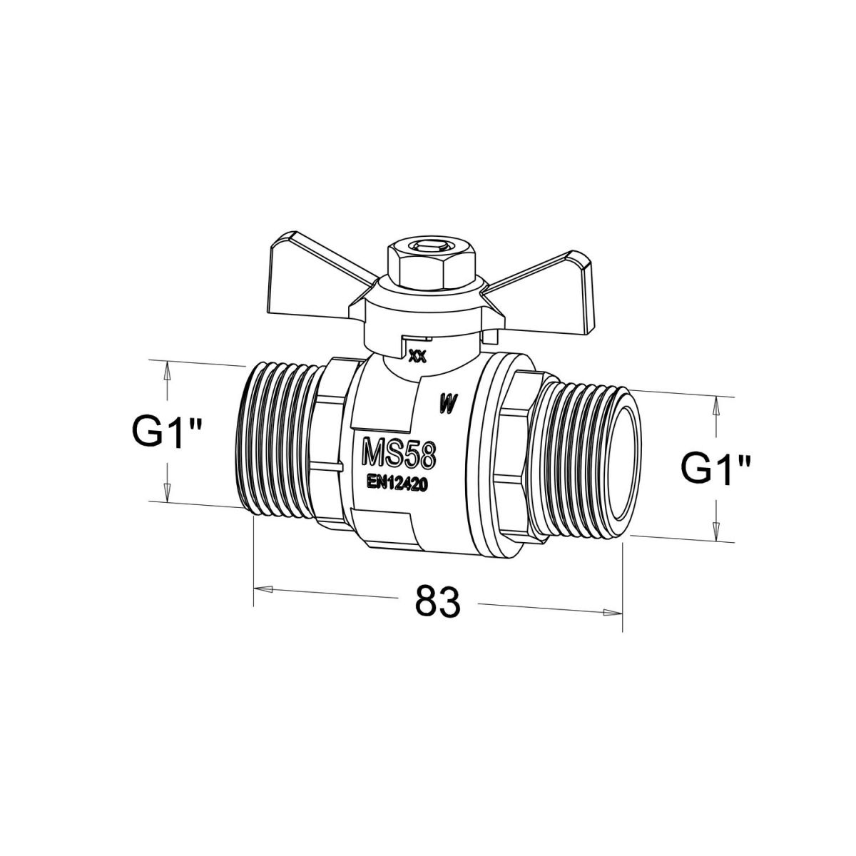 Roth Kugelhahn für Edelstahl Heizkreisverteiler 1" AG vernickelt 1135010080