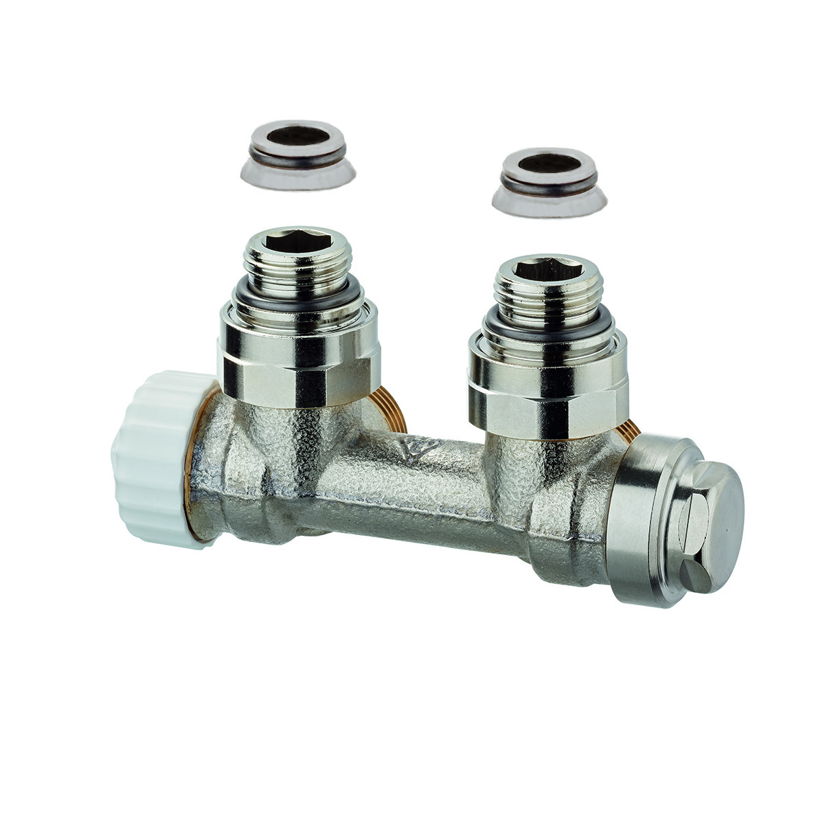 Heimeier Multilux Th-Ventil Heizkörperventil Zweirohrsystem Eckform 50 mm DN 15 DN 20 vernickelt 3851-02.000