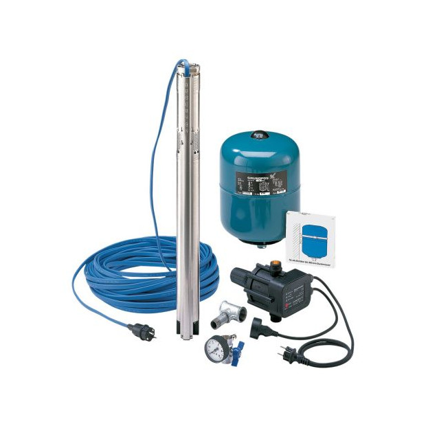 Grundfos Unterwasserpumpe Wasserversorgungspaket SQ3-40 30m Kabel Druckschalter Membrandruckbehälter 96160908