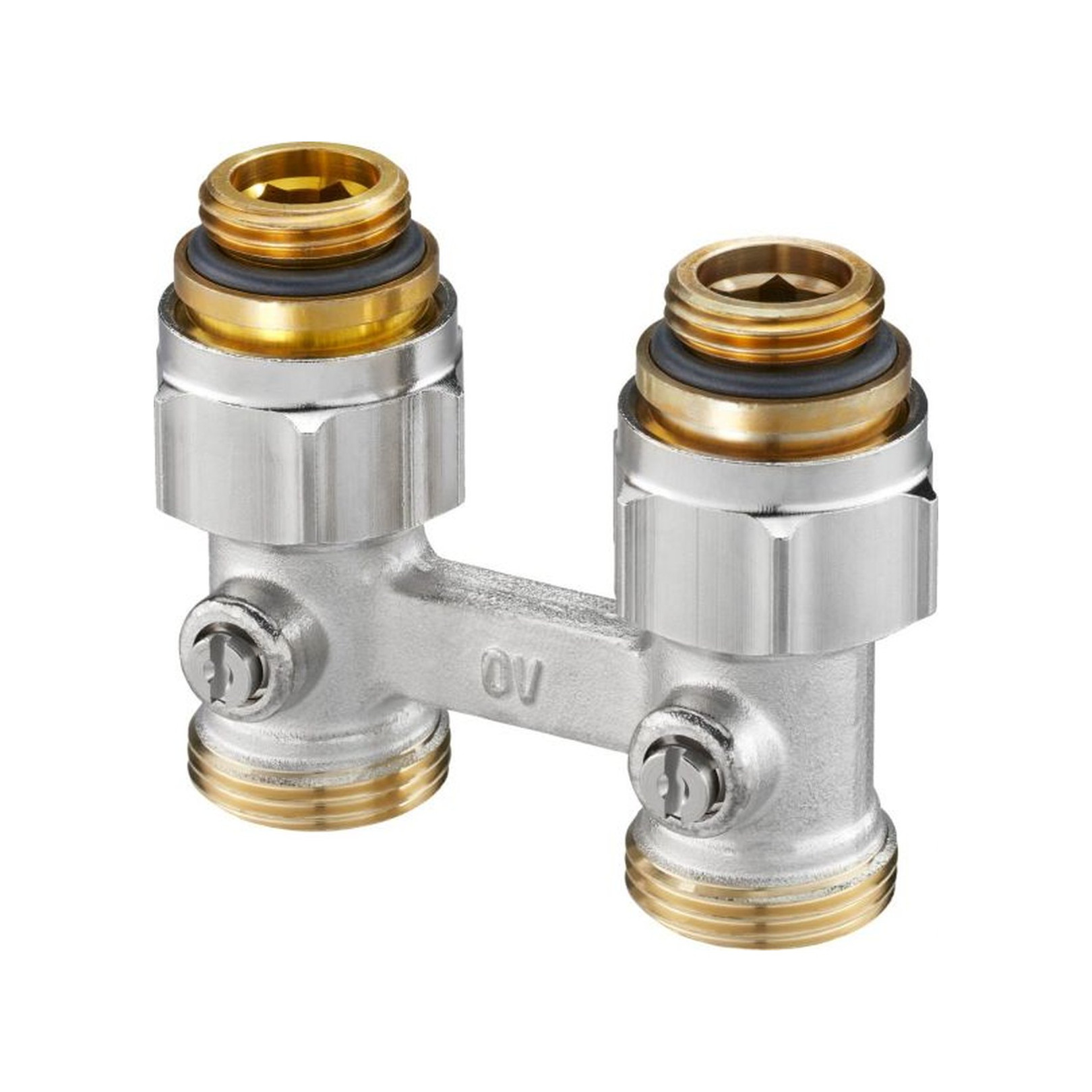 Oventrop Absperrverschraubung ZB Multiflex F 1/2 AGx3/4 AG Messing vernickelt selbstdichtend 1015883