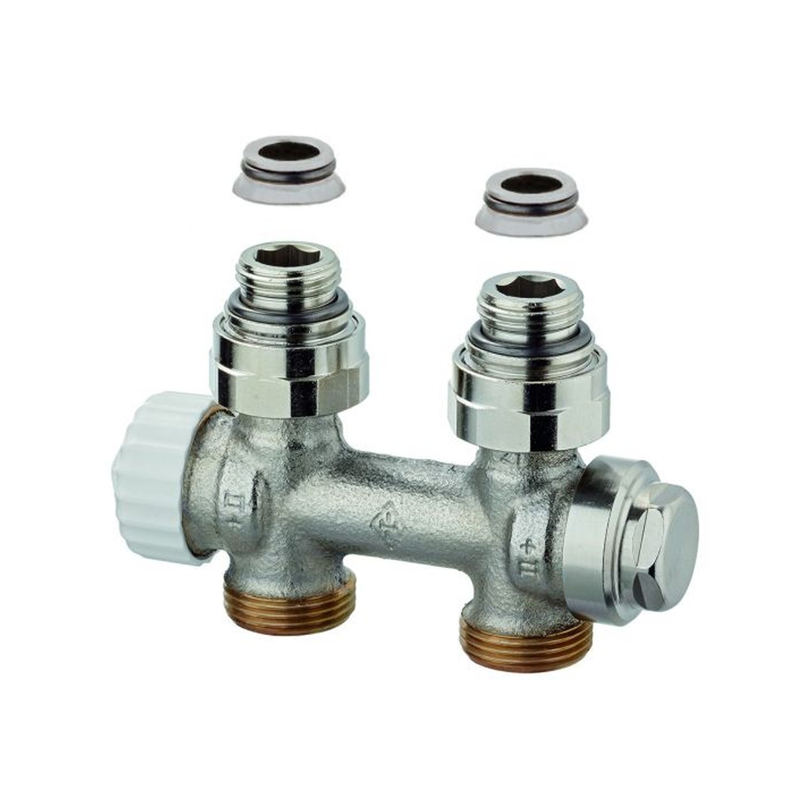 Heimeier Heizkörperventil Multilux Zweirohrsystem Durchgang Rotguss vernickelt DN15 Eurokonus DN20 3850-02.000