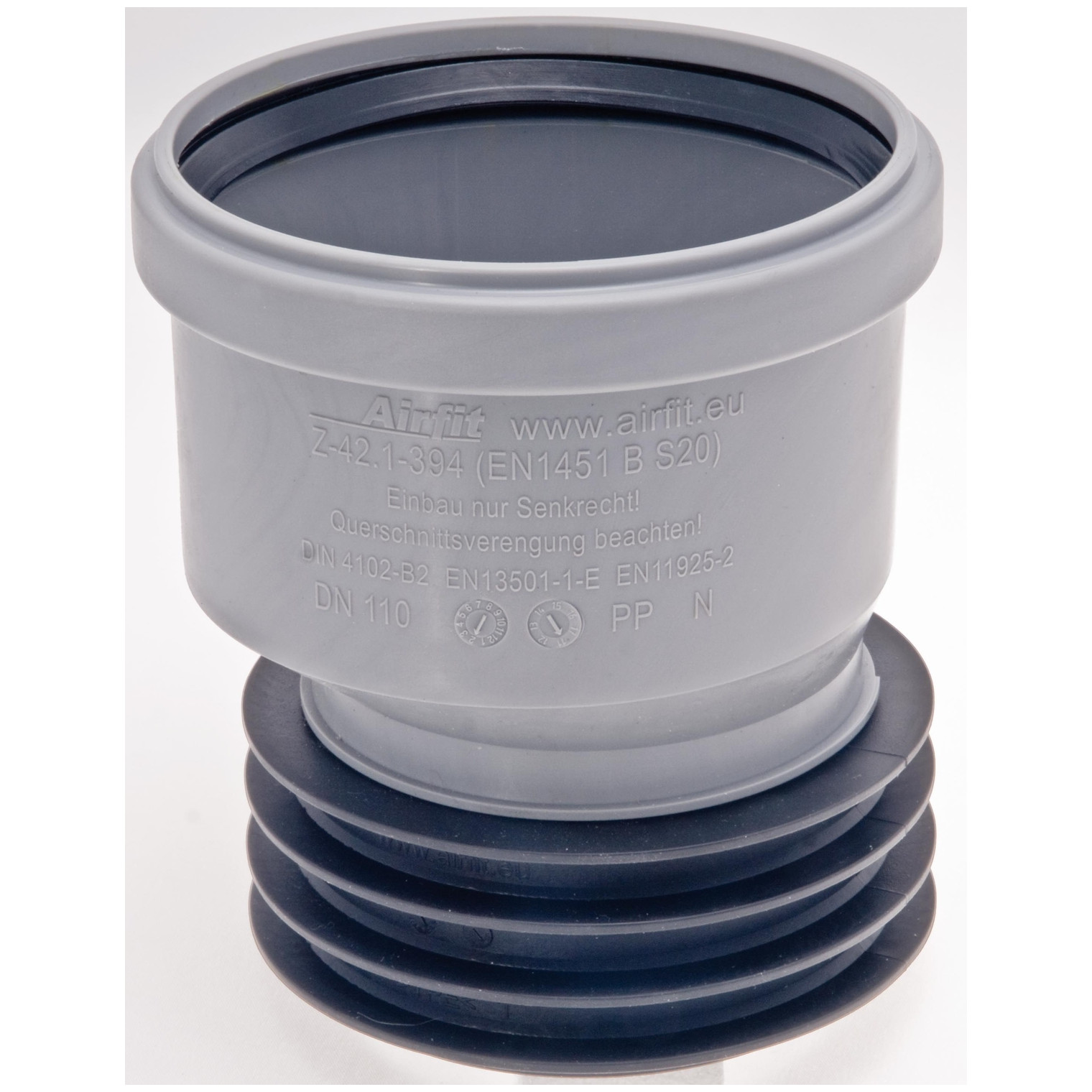 Airfit Steckmuffe PP DN110x110 exzentrisch EPDM Dichtung DIN EN 681 geprüft 111110S