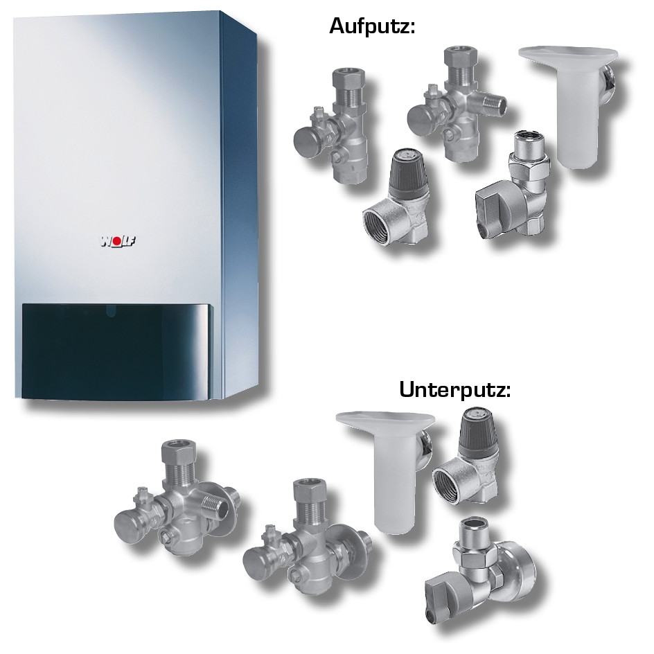 WOLF Heizwerttherme CGU-2-10 Erdgas Paket BM Anschluss-Set Aufputz 8616111F07