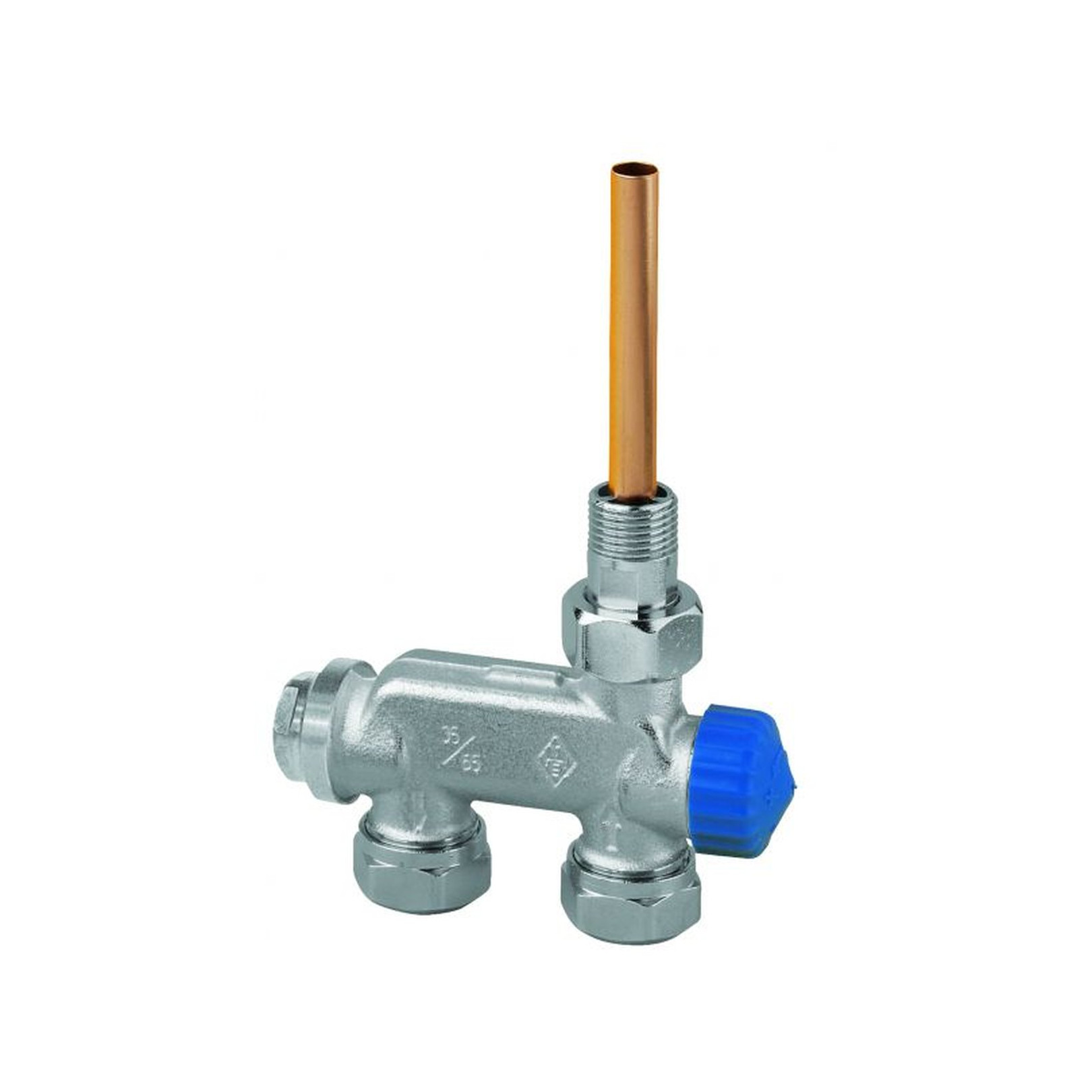Heimeier E-Z Ventil Einrohrsystem Durchgangsform DN15 Tauchrohr Rotguss vernickelt 3876-02.000