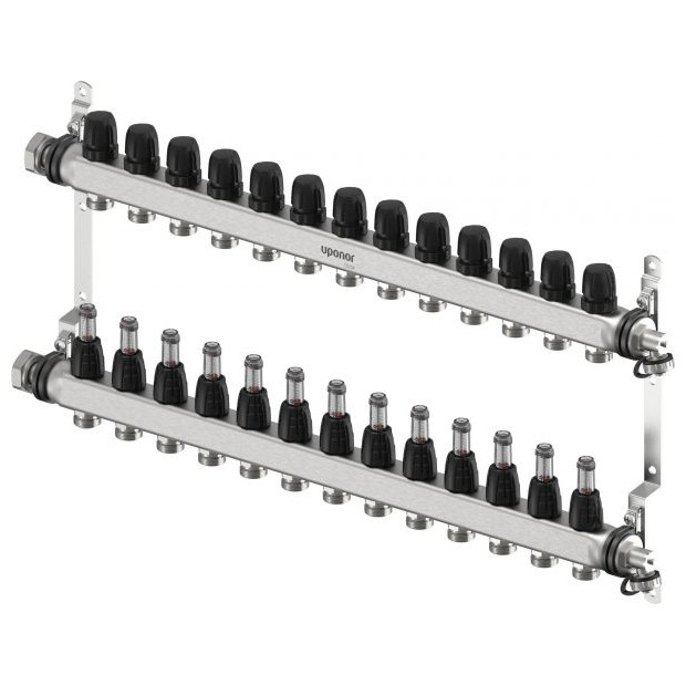 Uponor Fussbodenheizung Verteiler Vario S FM 13xG3-4 Euro G1 Edelstahl integrierte Ventile 1140844