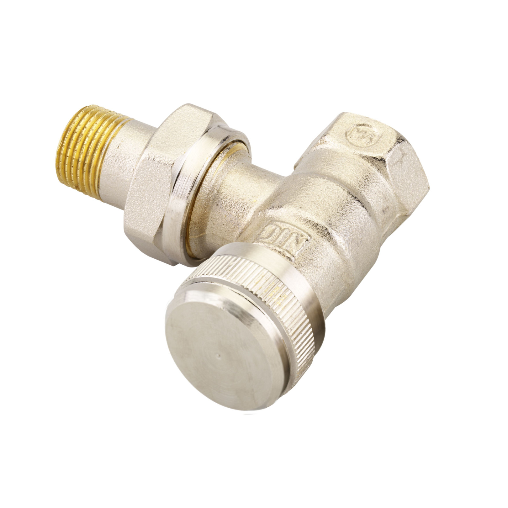 Danfoss Rücklaufverschraubung RLV 10 Eck DN10 3/8 Zoll vernickelt Entleerung 003L0141