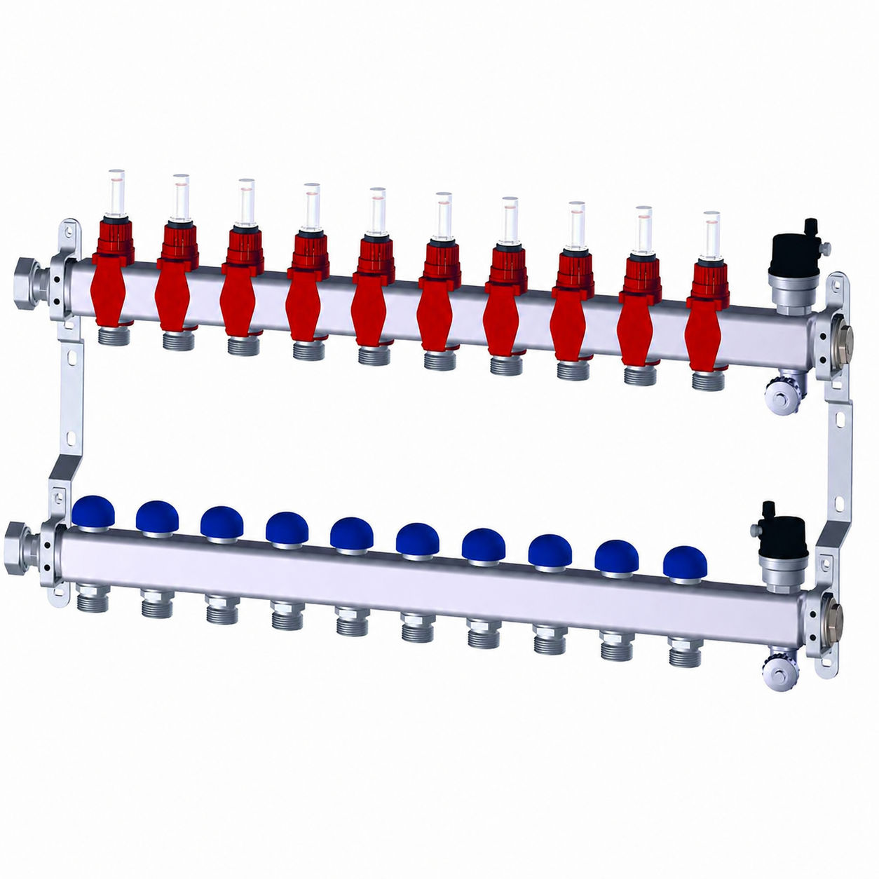 Purmo Fussbodenheizung Verteiler Premium line 10 Kreise Edelstahl Durchflussmengenmesser FBWMSST1040142P