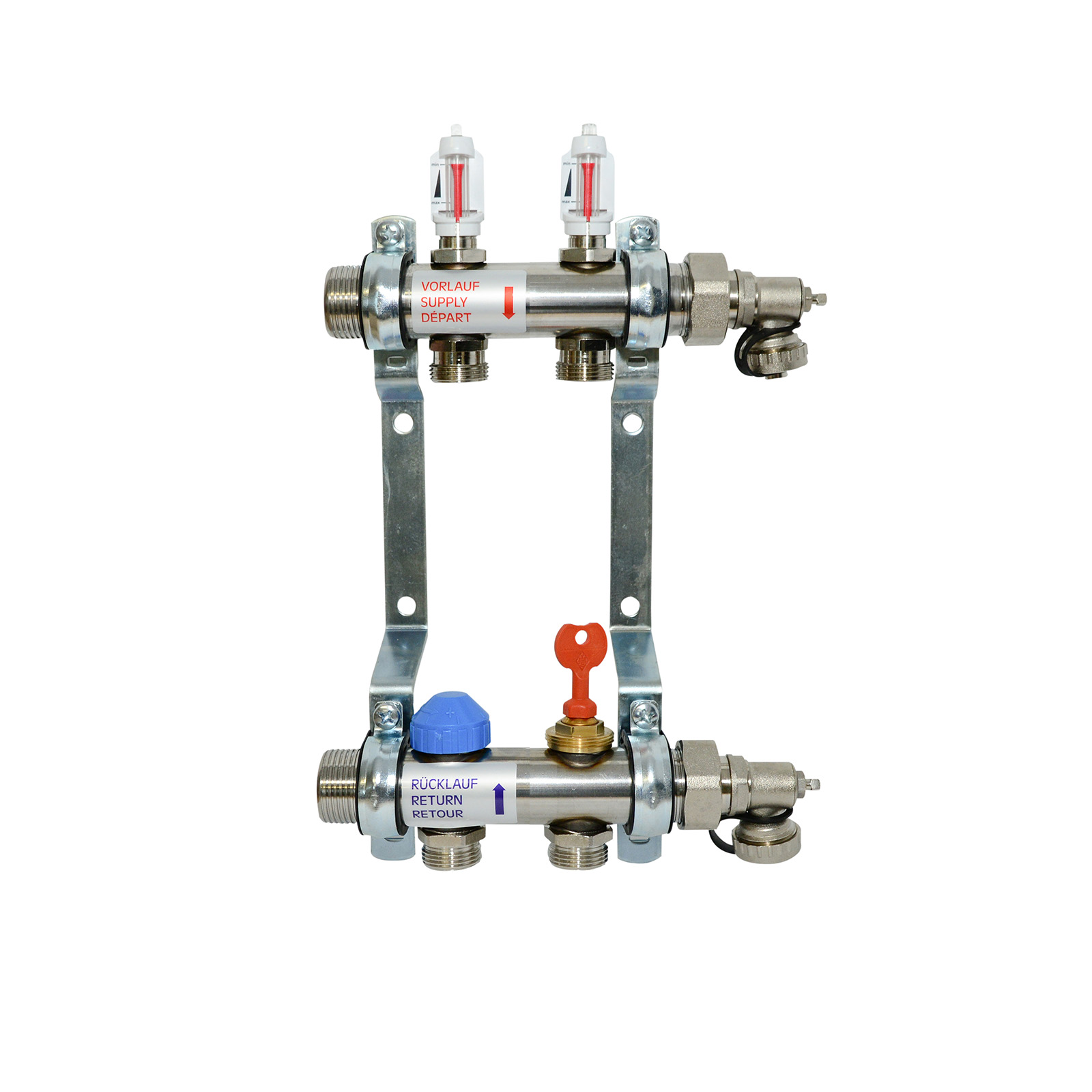 2-fach Heizkreisverteiler Premium selbstregulierend mit Durchflussanzeige Edelstahl