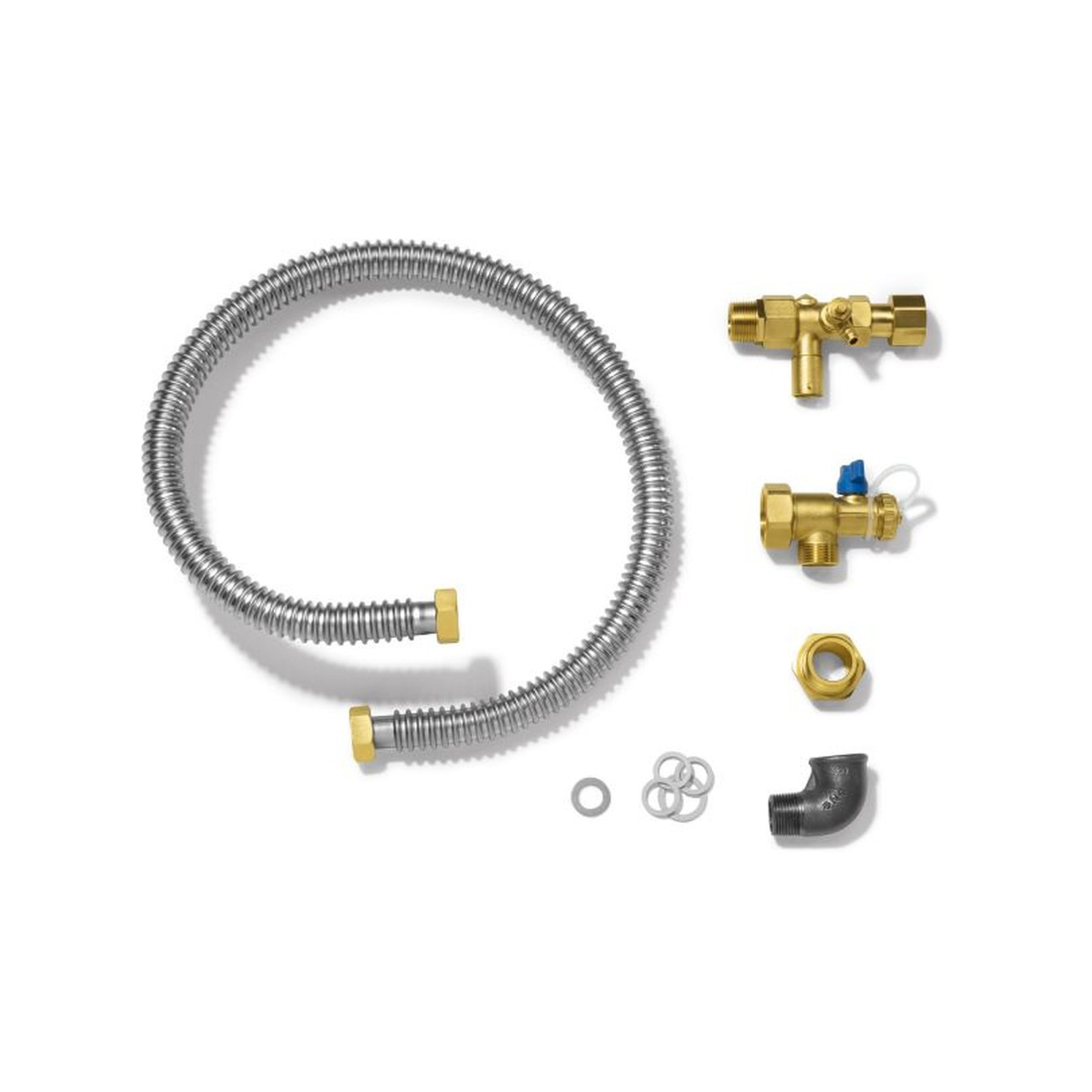 Buderus Anschluss-Set Ausdehnungsgefäß AAS Edelstahlschlauch 3/4 Zoll 1 m KFE-Ventil Kappenventil 8718582096