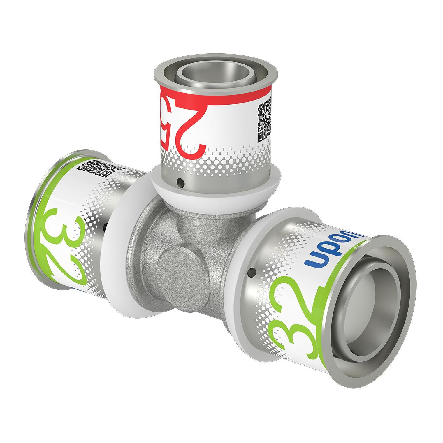 Uponor S-Press PLUS T-Stück reduziert 32 mm 25 mm 32 mm PPSU Messing Edelstahlpresshülse DVGW 1070583