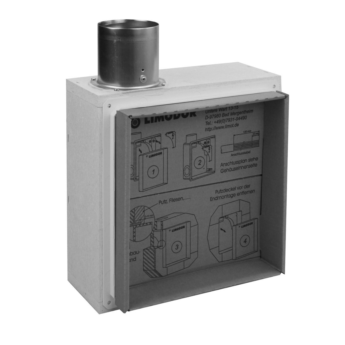Limodor Einbaukasten compact-K Brandschutz NW80 seitlicher Ausblasstutzen Rückschlagklappe 82000