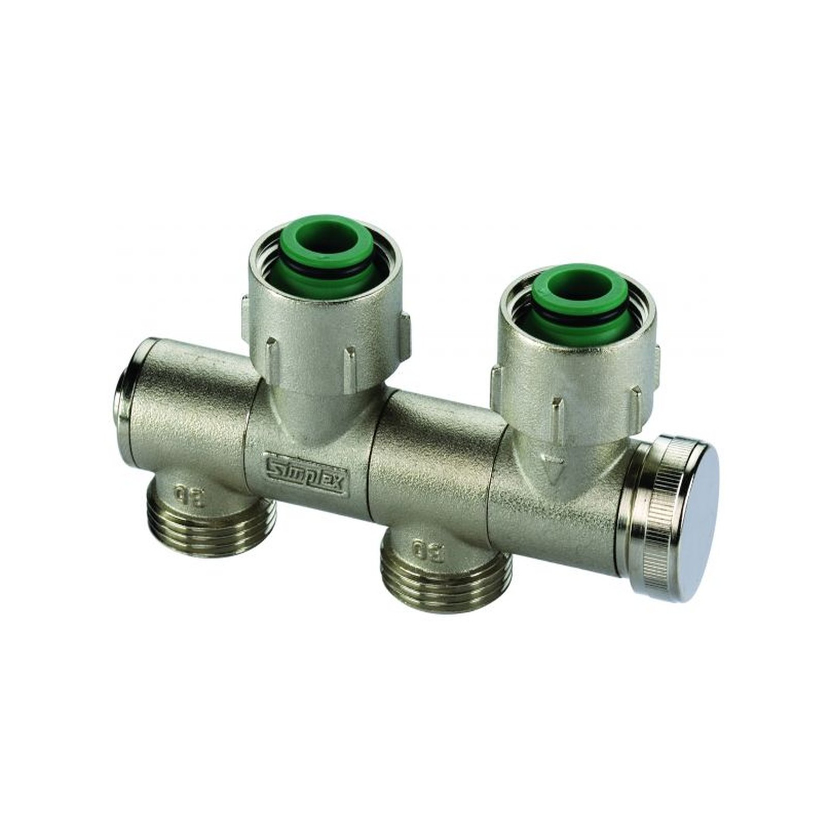 Flamco Simplex Hahnblock Variocon F12004 schwenkbar G3/4i G3/4a Messing vernickelt Entleerung Konus