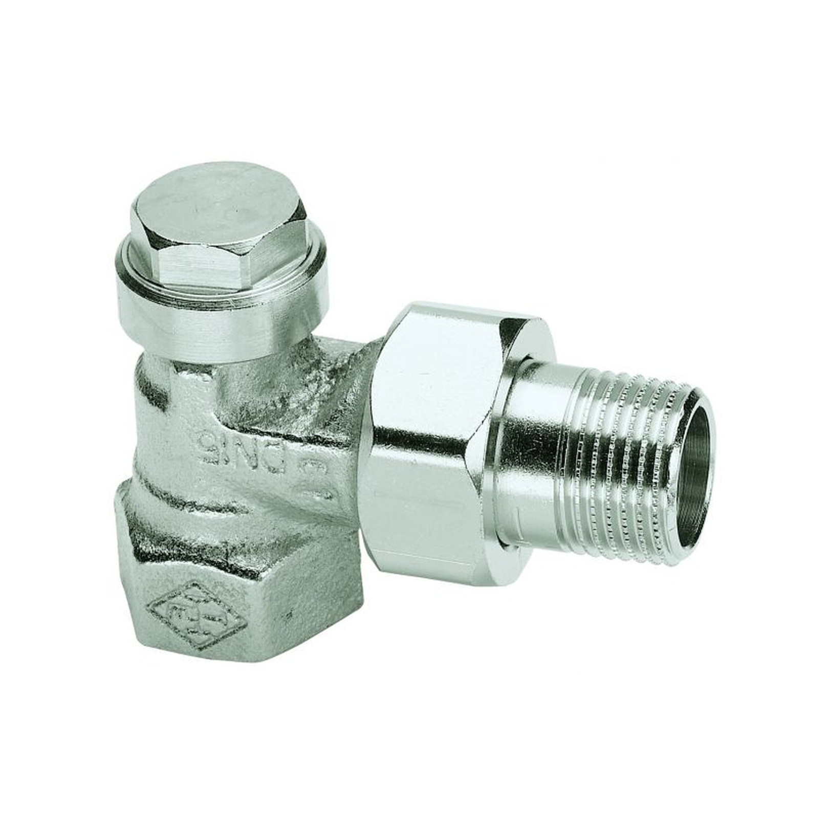 Heimeier Rücklaufverschraubung Regulux DN20 3/4 Zoll Eckform absperrbar entleerbar vernickelt 0351-03.000