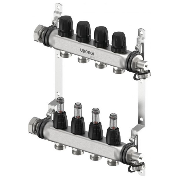 Uponor Fussbodenheizung Verteiler Vario S FM 4xG3-4 Euro G1 Edelstahl integrierte Ventile 1140835