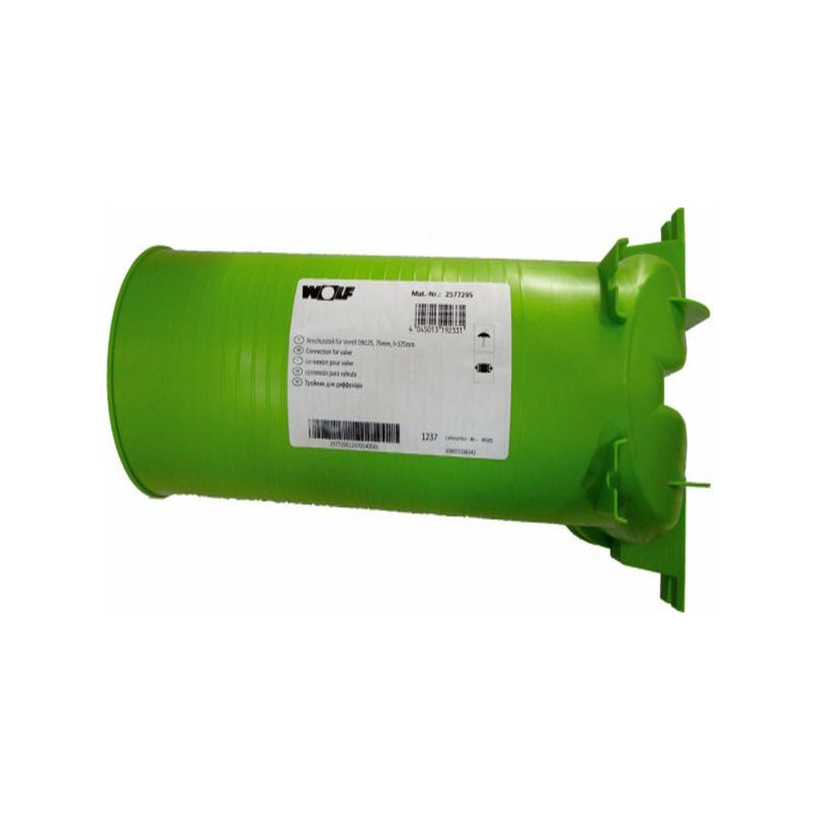 WOLF Anschlussteil Ventil DN125 90 Grad 2 Rohrstutzen DN75 Rohrkappe antistatisch 2577295
