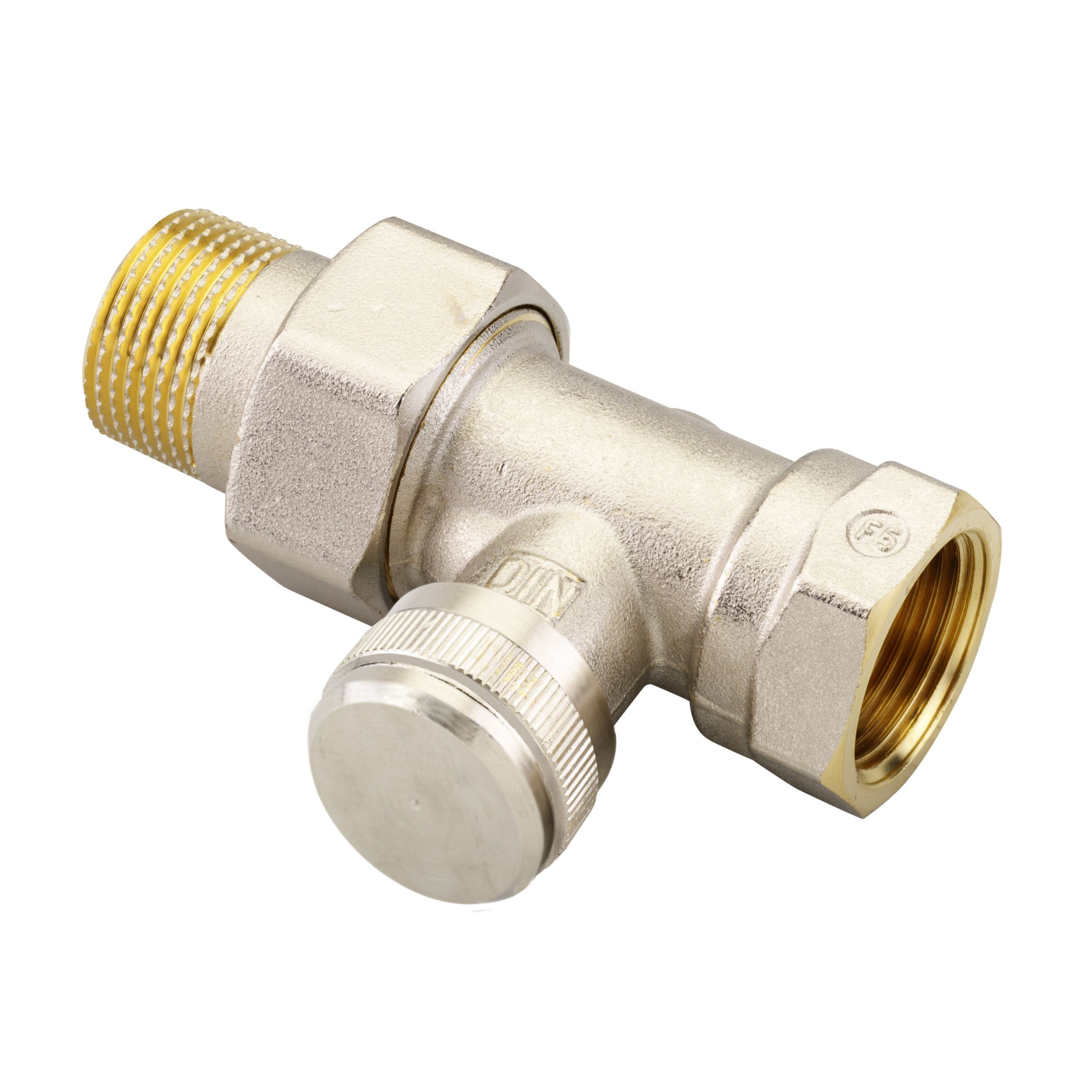 Danfoss Rücklaufverschraubung RLV 20 Durchgang R 3/4 Rp 3/4 vernickelt absperrbar regulierbar 003L0146