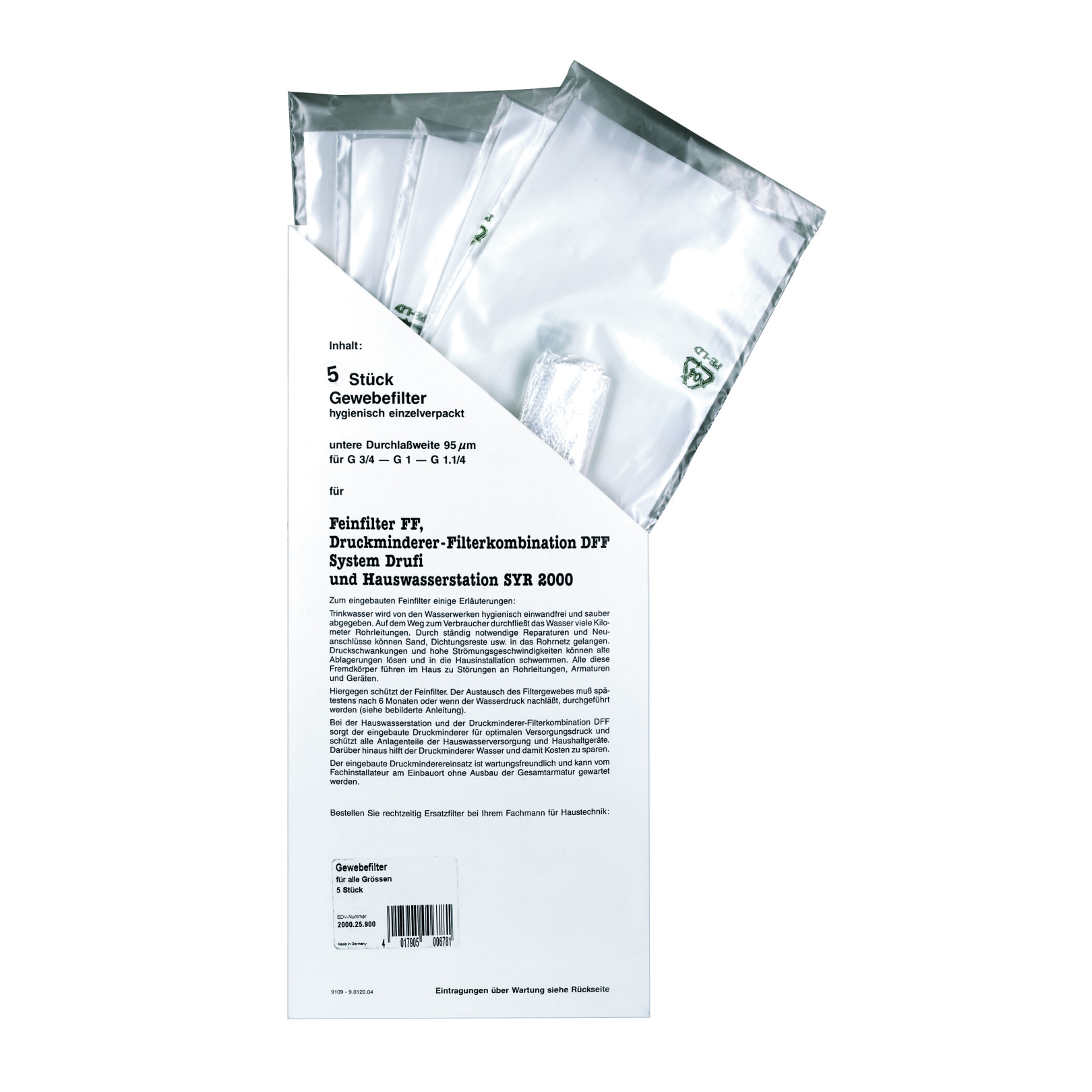 SYR Filtereinsatz Kerzenfilter 95 µm Drufi DFF FF Nylon Vorratspackung 5 Stück 2000.25.900