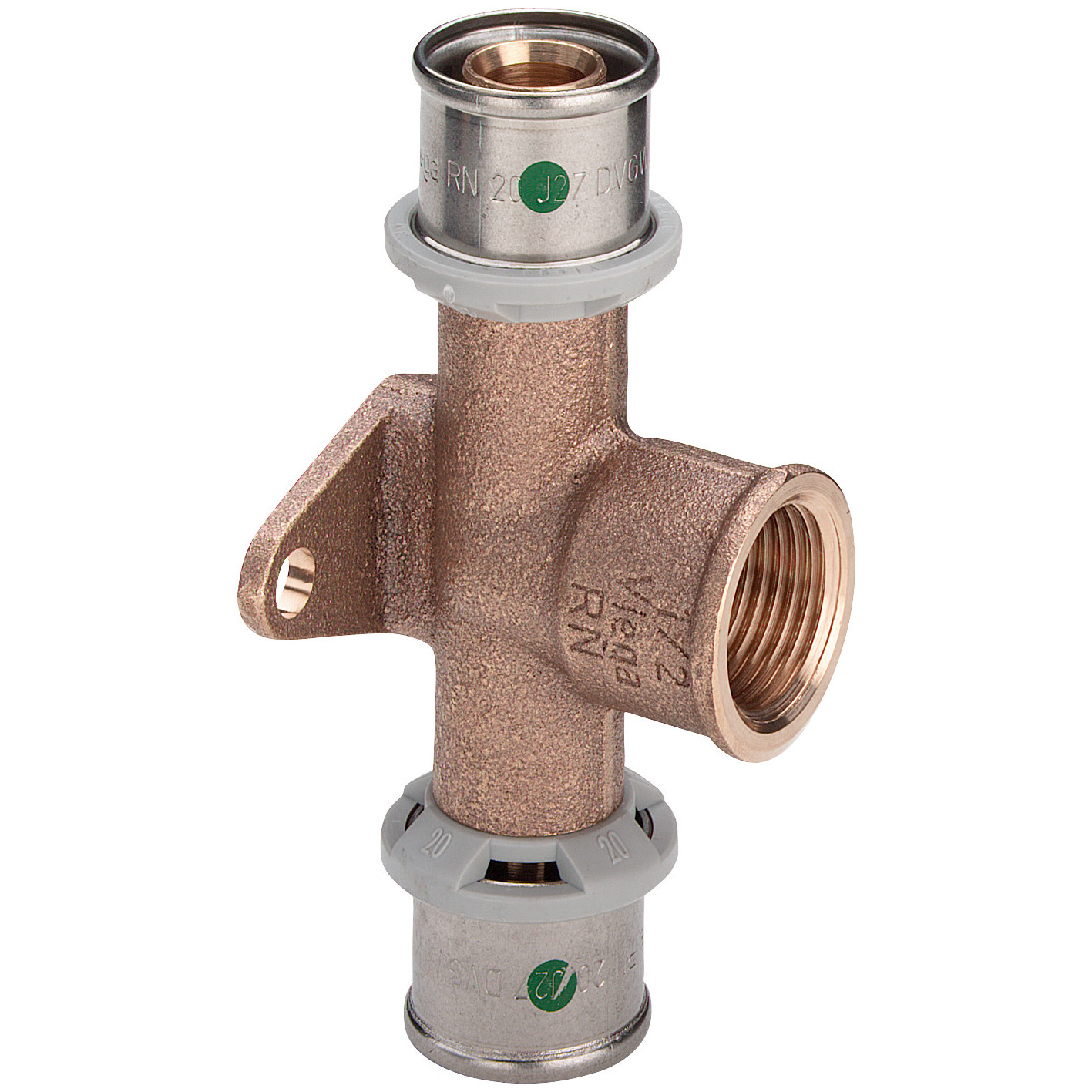 Viega Pressfitting Sanfix P 2125.8 Wandscheiben T-Stück 20mm x 1/2 Zoll Rotguss SC-Contur 303105