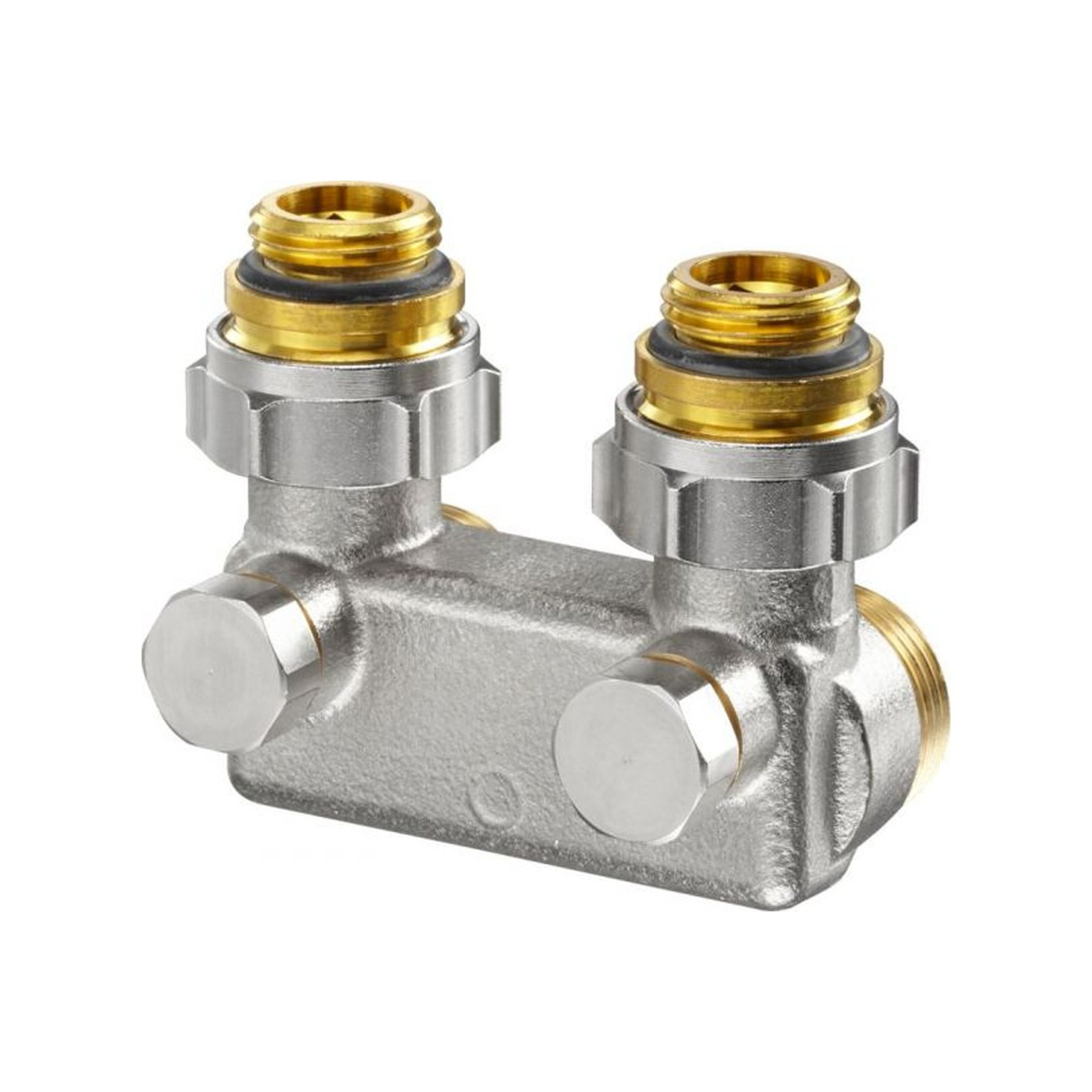 Oventrop Umlenkstück Absperrung Winkelform 50mm 1/2AGx3/4AG Messing vernickelt 1016463