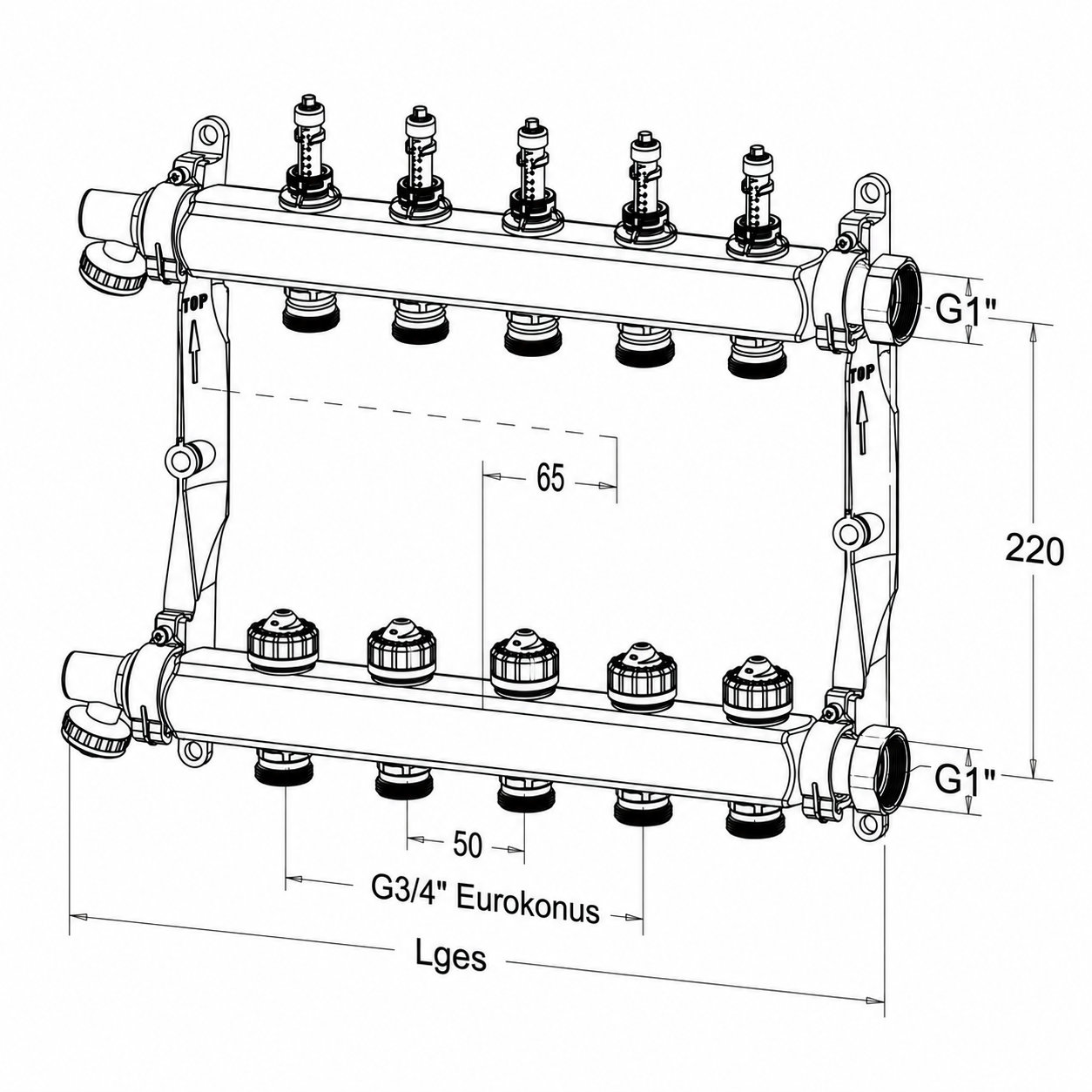 Roth 5er Heizkreisverteiler-Set Edelstahl Stellantriebe Anschlussleiste 230V Heizen