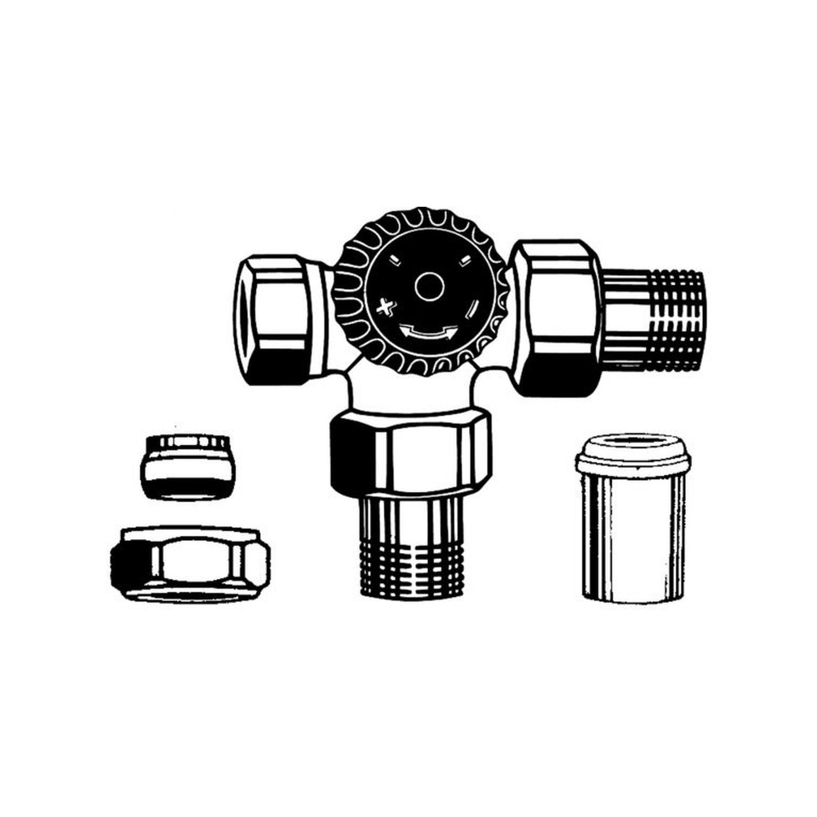 Heimeier Dreiwege Thermostatventil Ventilunterteil 4150-02.000 DN15 1/2 Zoll Rotguss vernickelt Bypass-Steuerung Schraubnippel