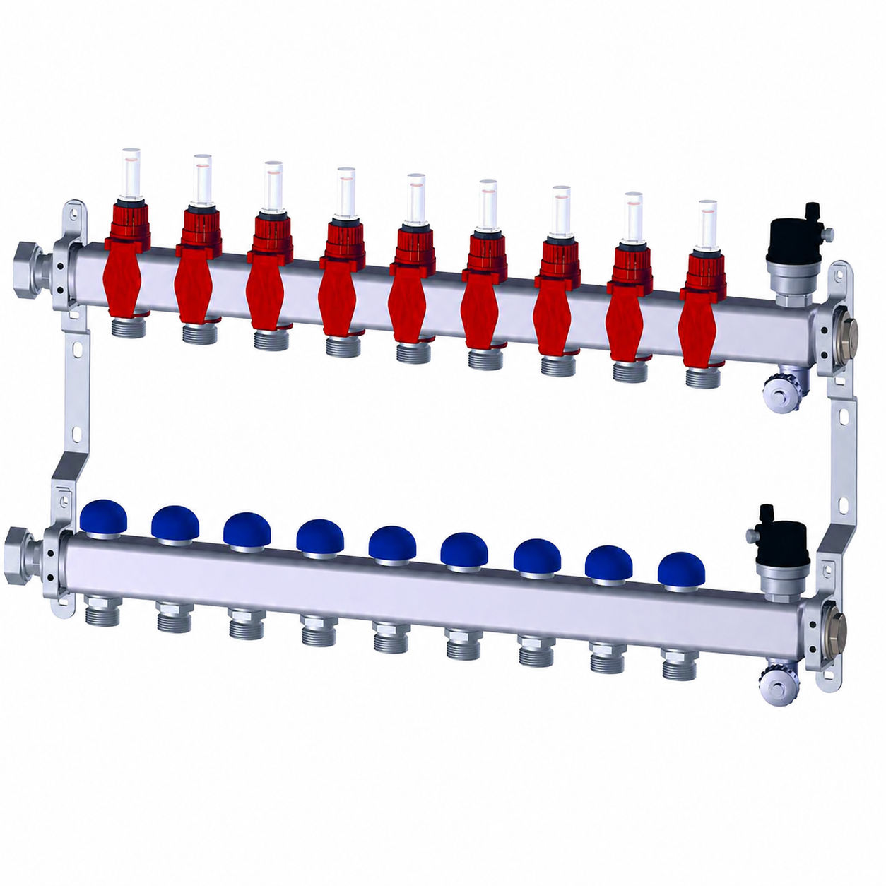 Purmo Fussbodenheizung Verteiler Premium line 9 Kreise Edelstahl Durchflussmengenmesser FBWMSST0940142P
