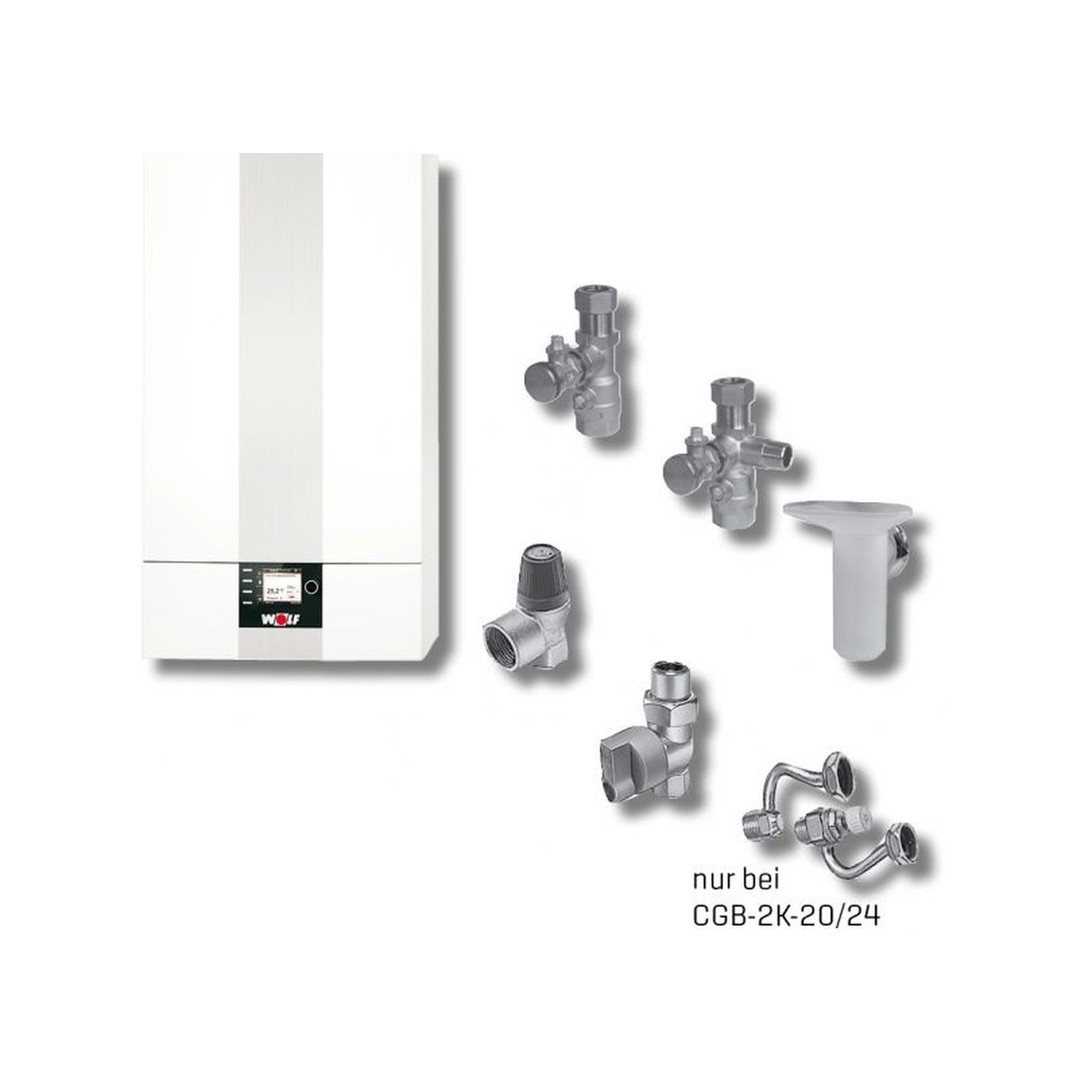 Wolf Brennwerttherme CGB-2K-20 Paket Edelstahl-Warmwasserwaermetauscher Regelung BM-2 8615011W02