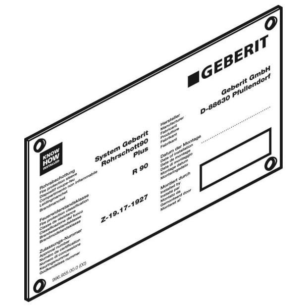 Geberit Hinweisschild Rohrschott90 Plus Kennzeichnung Brandschutz 241896001