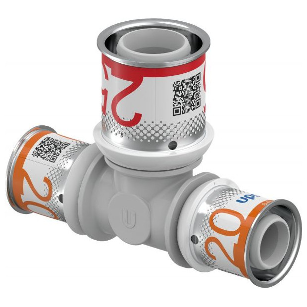 Uponor Verbundrohr Fitting S-Press PLUS T-Stück reduziert PPSU 20-25-20 Edelstahl Presshülse 1039952