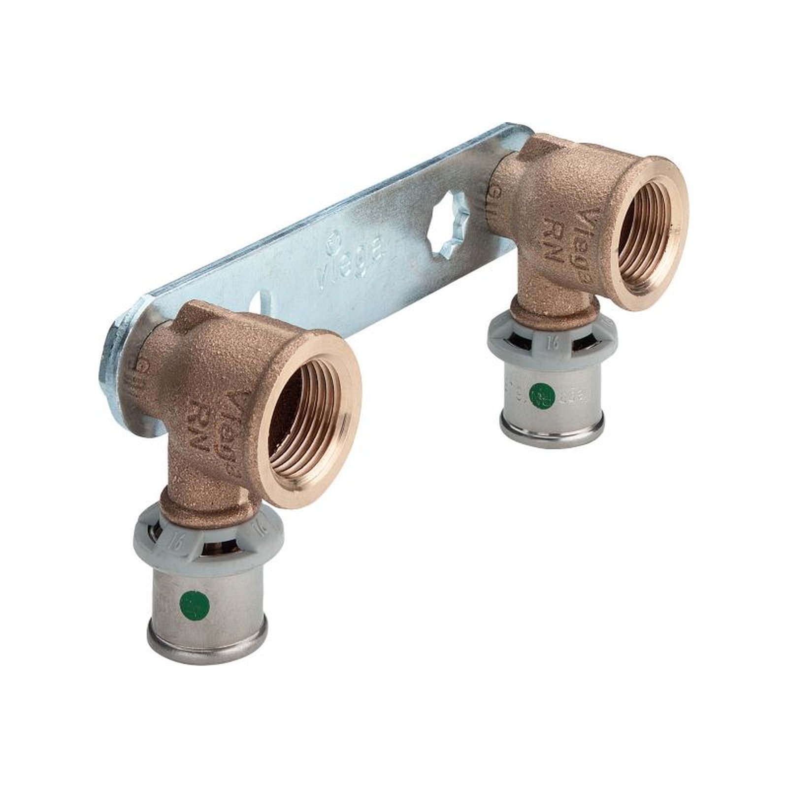 Viega Pressfitting Sanfix P 2124.2 Montageeinheit flach 16x1/2x100mm SC-Contur Rotguss 310622