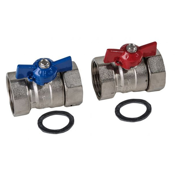 Heizkreisverteiler Anschluß-Set 1" IG Kugelhahn 1 x blau 1 x rot