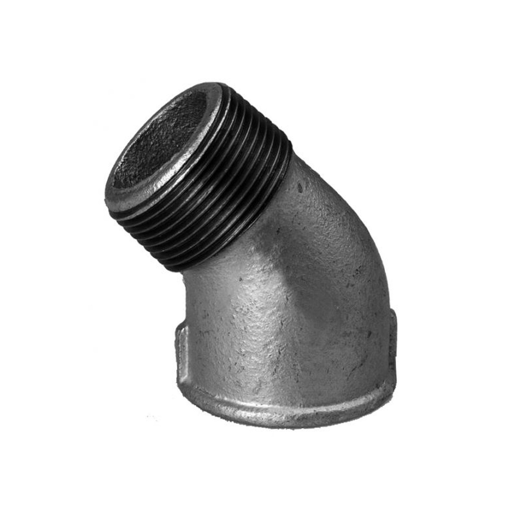 Hermann Schmidt Temperguss Winkel DN 40 1 1/2 Zoll 45 Grad Innengewinde Aussengewinde verzinkt 13121040