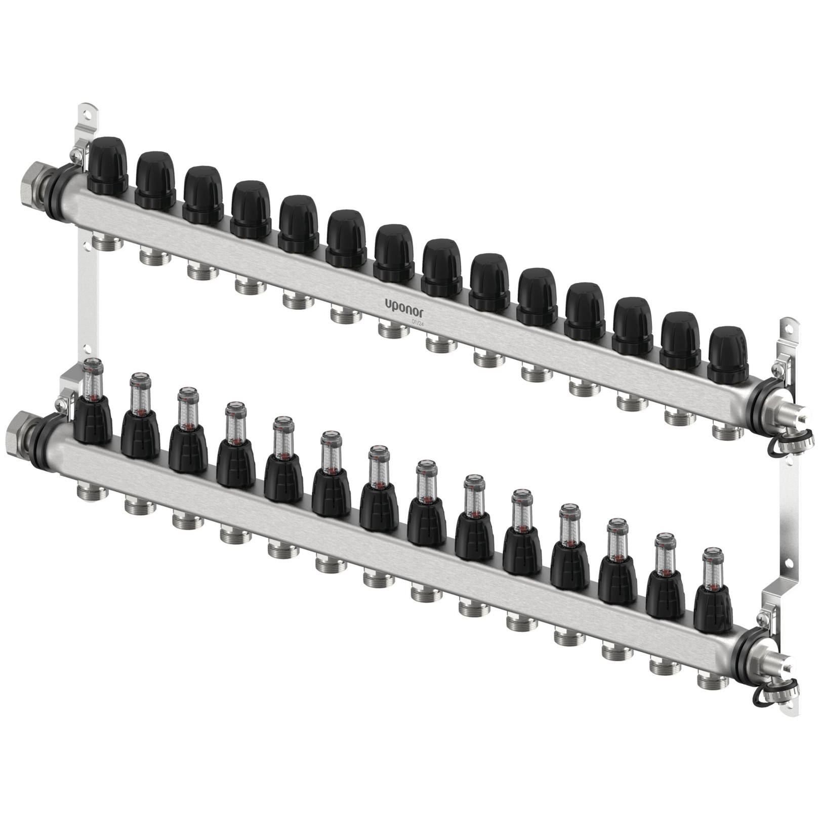 Uponor Fussbodenheizung Verteiler Vario S FM 14xG3/4 Euro G1 Edelstahl integrierte Ventile 1140845