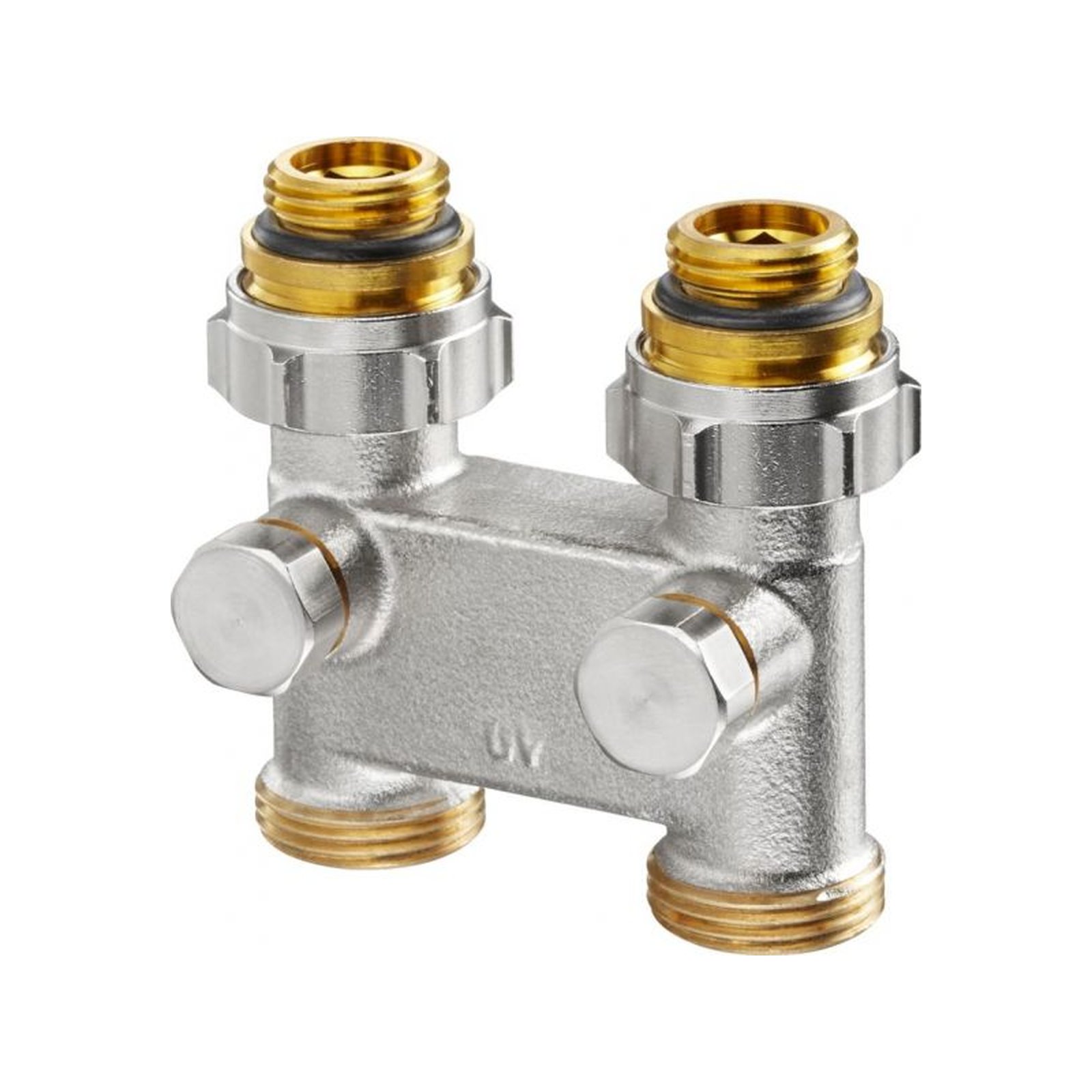 Oventrop Umlenkstück Absperrung Durchgangsform 50 mm 1/2 AG x 3/4 AG Messing vernickelt 1016363