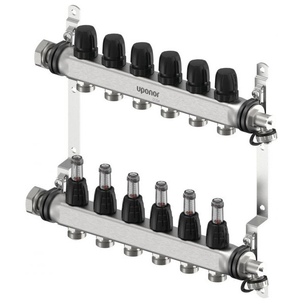 Uponor Fussbodenheizung Verteiler Vario S FM 6xG3/4 Euro G1 Edelstahl integrierte Ventile 1140837