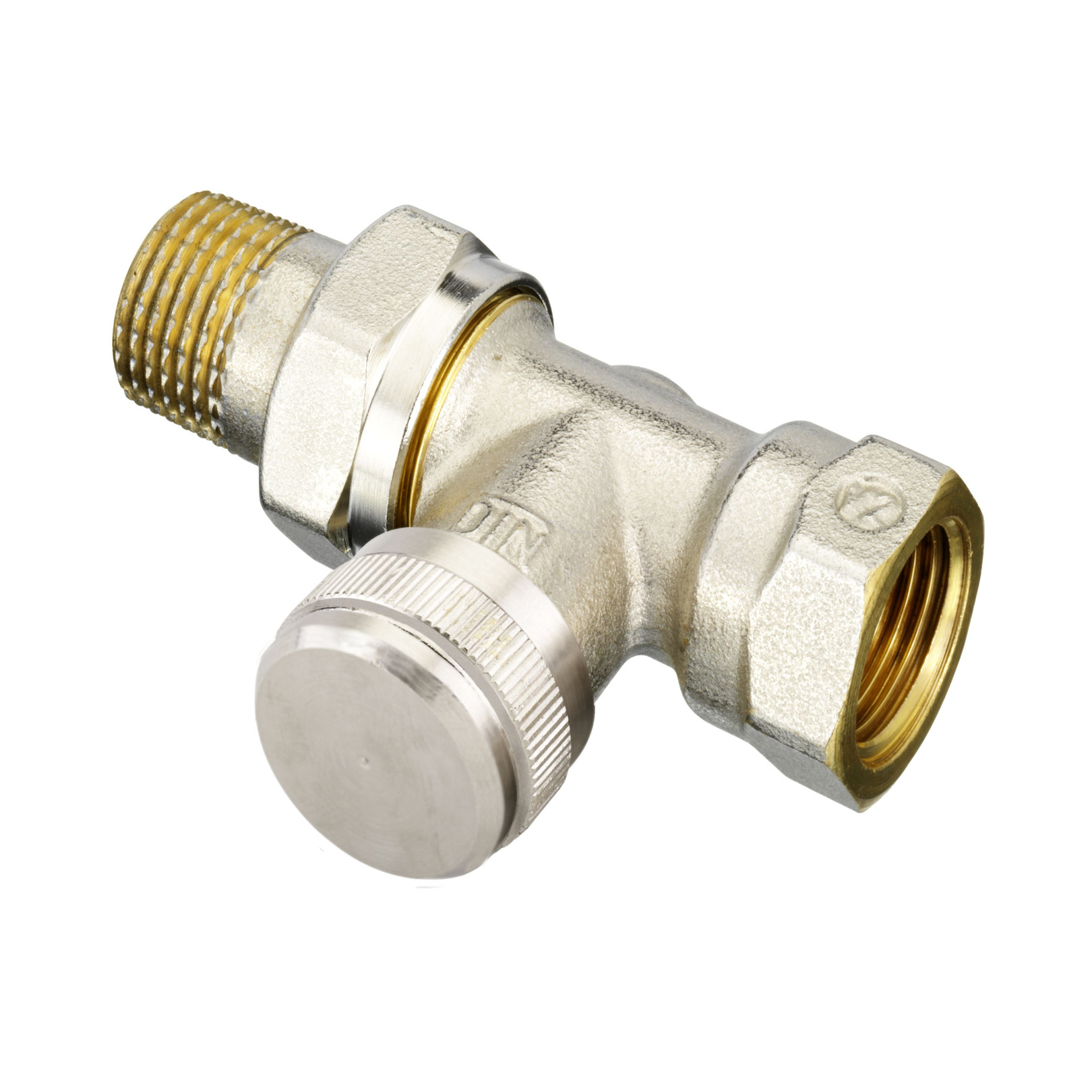 Danfoss Rücklaufverschraubung RLV 15 Durchgangsform absperrbar vernickelt 1/2 Zoll 003L0144