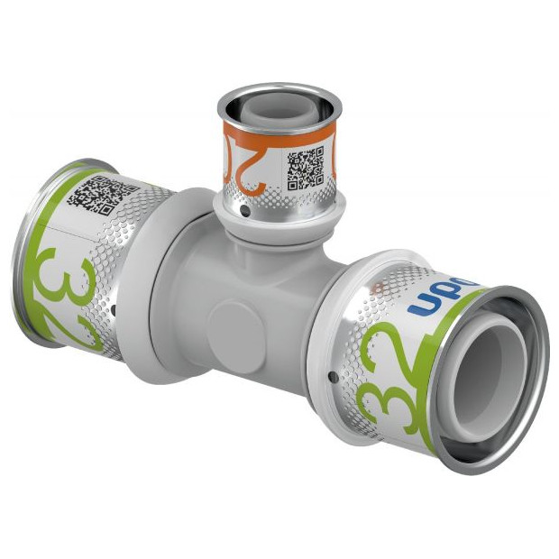 Uponor Verbundrohr Fitting S-Press PLUS T-Stueck reduziert PPSU 32-20-32 Edelstahl Presshuelse 1039959