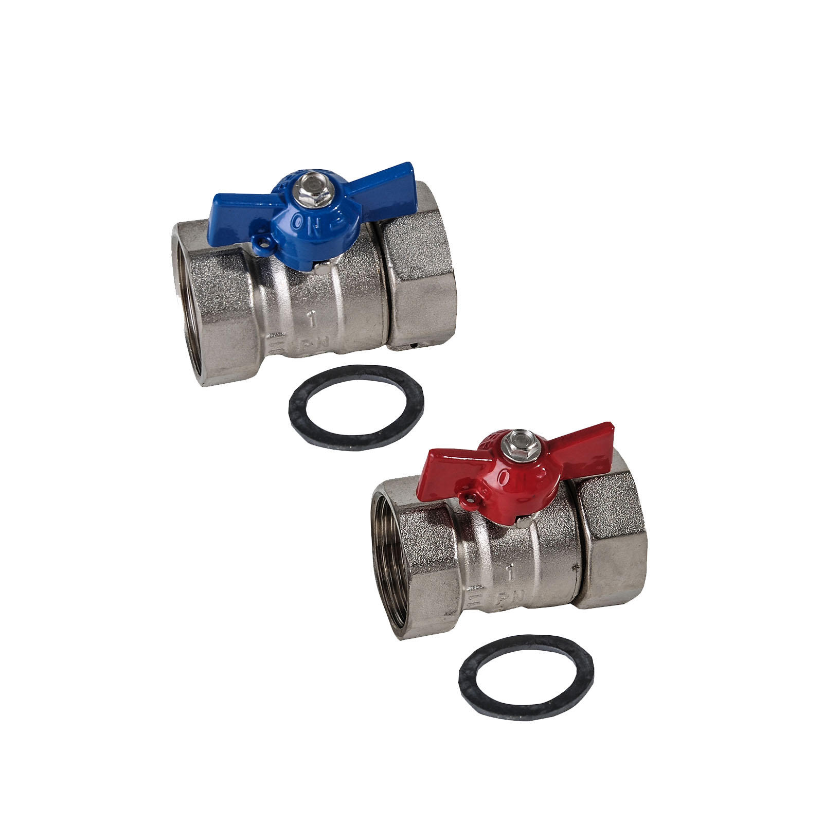 Heizkreisverteiler Anschluß-Set 1" IG Kugelhahn 1 x blau 1 x rot