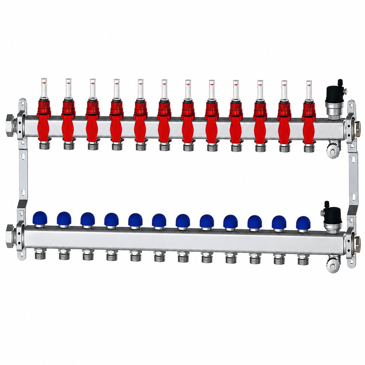 Purmo Premium line FBWMSST1240142P Heizkreisverteiler 12 Kreise Edelstahl Durchflussmengenmesser