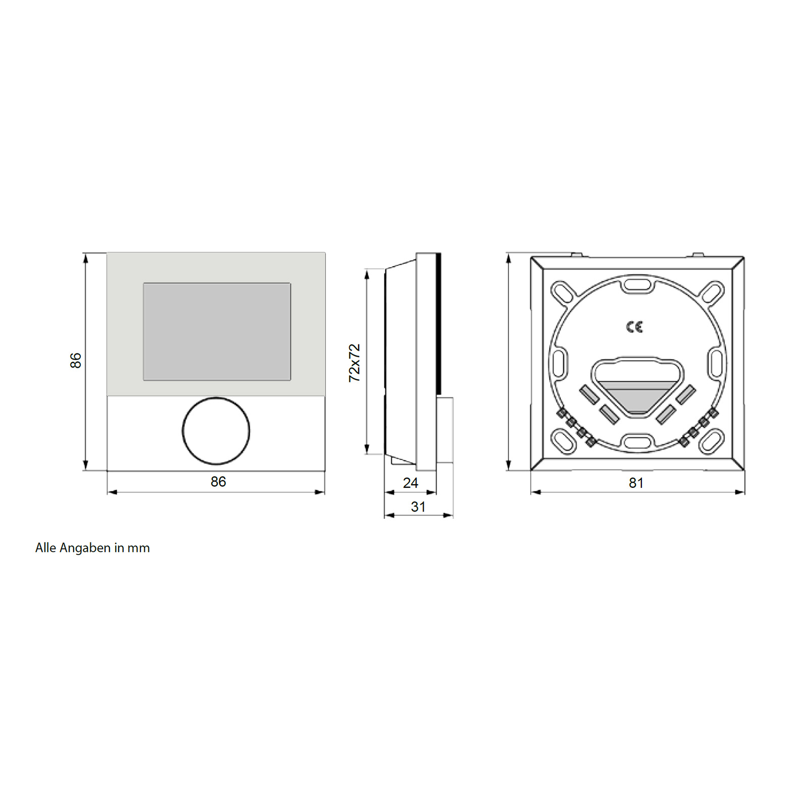 Raumthermostat LCD Display 230 V Aufputz weiss Alpha direct Standard